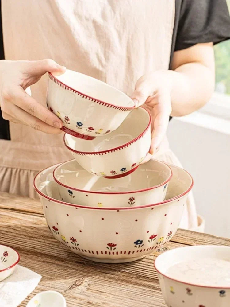 SOLECASA Pastoral Style Ceramic Tableware Soup Bowl Salad Bowl Dish Pasta Dessert Plates Dinnerware Dinnerware Table Decoration.