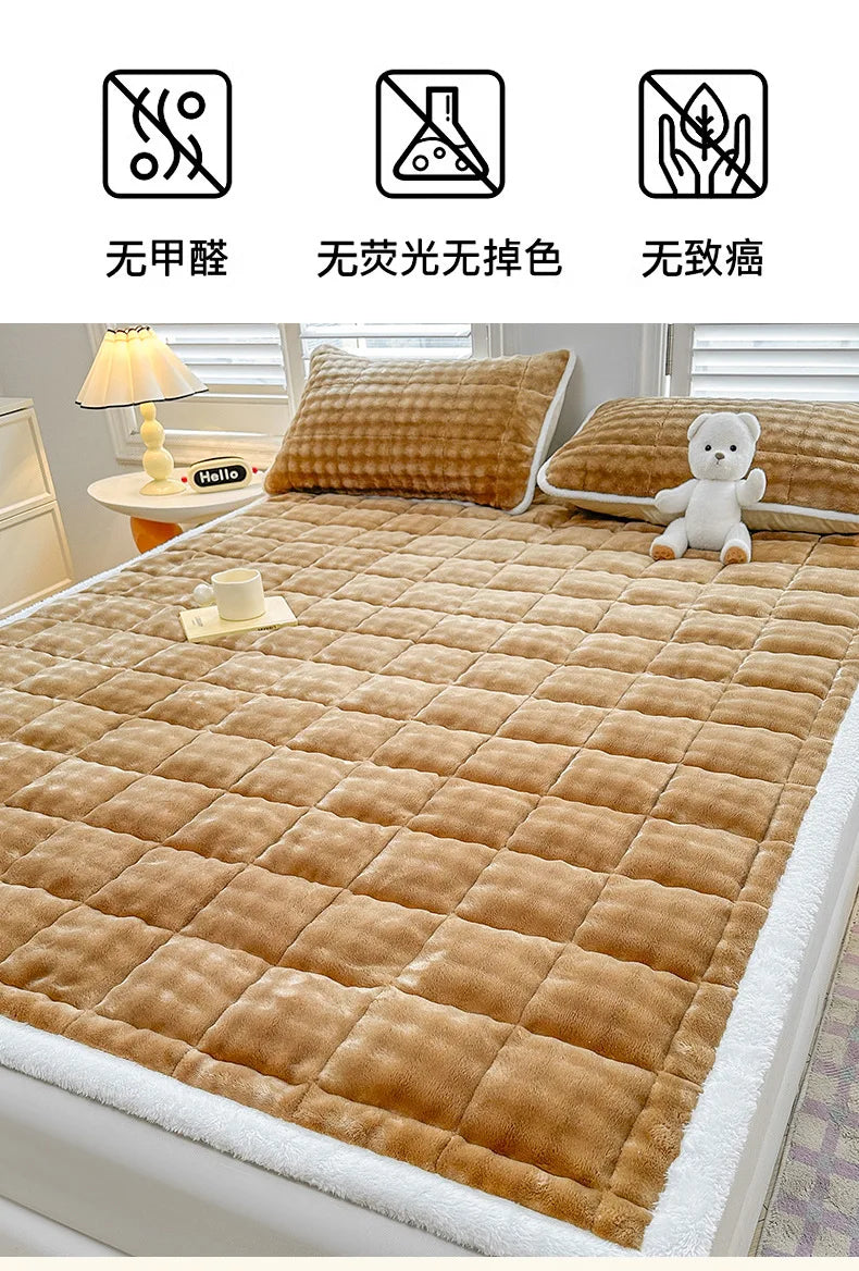 Warm Mattress Topper Quilted Bed Mat Cover Velvet Bed Linen Plush Mattress Protection Pad Матрасы Для Кровати (No Pillowcase).