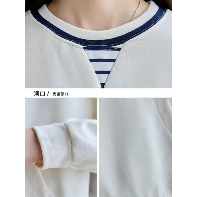 Apricot Round Neck Contrast Long Sleeve Womens Sweatshirt Stylish Casual Minimalist Top.
