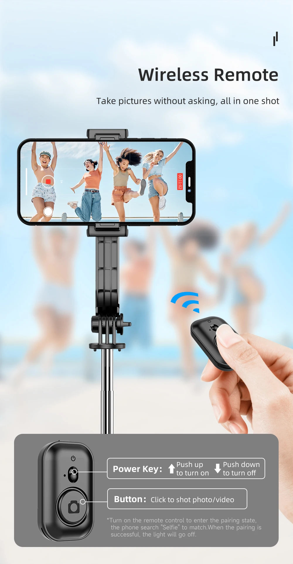 C01 Detachable Phone Clip BluetoothRemote Control Selfie Stick Tripod Portable Tripie Stabilizer Stand for Cell Phone.