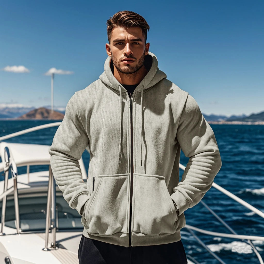Men's Comfortable Thick Hooded Sweatshirt, Zipper Sports Shirt, Long Sleeved Sweatshirt, Autumn and Winter Season.