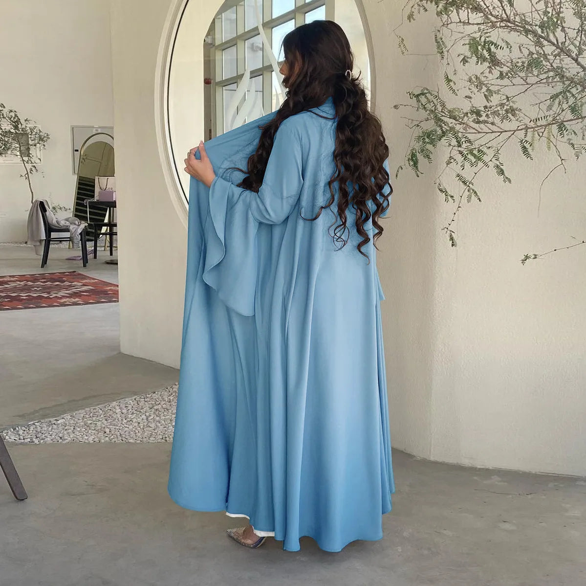 Eid Ramadan Open Abaya Dubai Luxury Elegant Ruffle Sleeve Solid Color Shawl Cardigan Kebaya Kaftan Robe Clothing Caftan Femme.