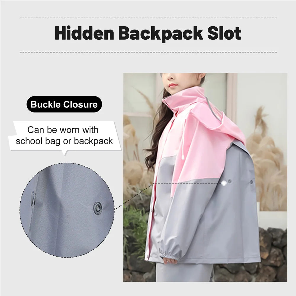 LOlanta Kids Waterproof Suit Hooded Raincoat Jacket and Trousers Set Puddle Suit with Zip for Boys Girls 8-14 Years.