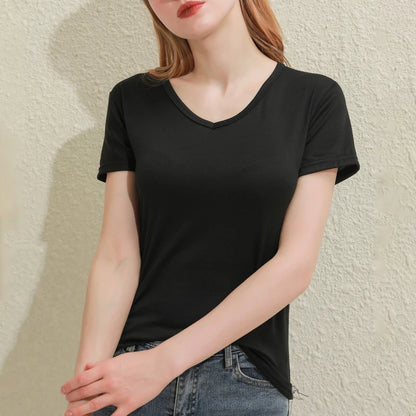 2024 Kurze T-Shirts Sommer Damen Kurzarm Rundhals Casual Bluse Shirts Einfarbig Tops Schwarz / Weiß