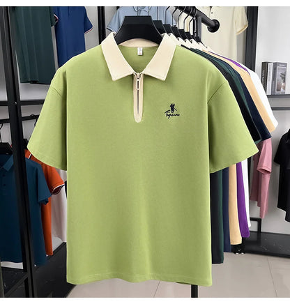 Designer brand fashion short sleeve polo shirt men luxury pony embroidery breathable summer color blocked high-end Paul T-shirt.