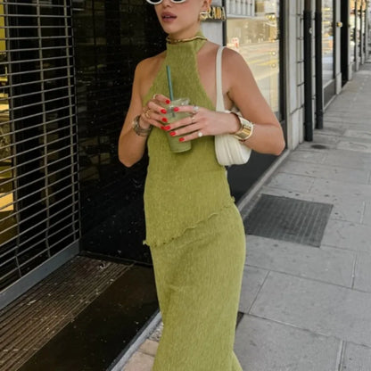 Tuularose Hanging Green Pants Set Sleeveless Backless Personality Temperament Commuter Two-piece Set Summer New Women Pants Set