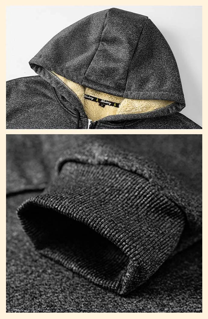 Men's Warm Fleece Hoodie Autumn Winter Sherpa Lined Full-Zip Solid Color Sweatshirt Jacket Coat.