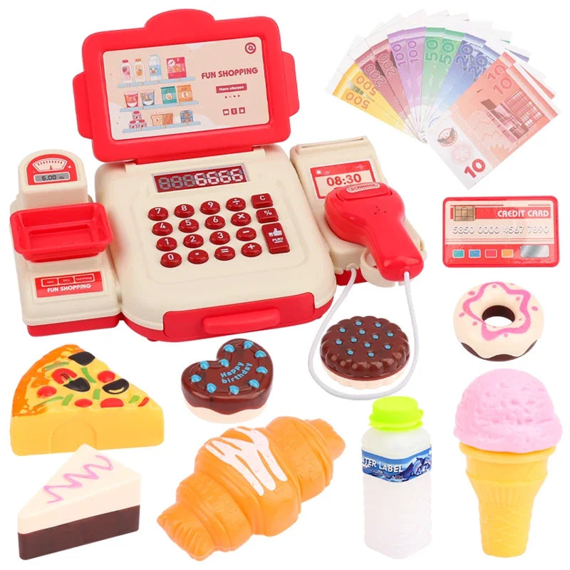 Simulation Cartoon Supermarket Cash Register Toy Home Appliance Series Children Play Home Electric Lighting Sound Register.