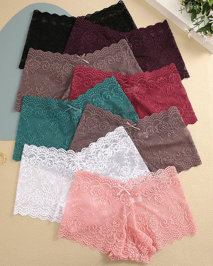 8Pcs/Set Sexy Lace Floral Boyshorts Underwear for Women Sexy Hollow Out Solid Panties Female Low-Waist Breathable Girls Lingerie.
