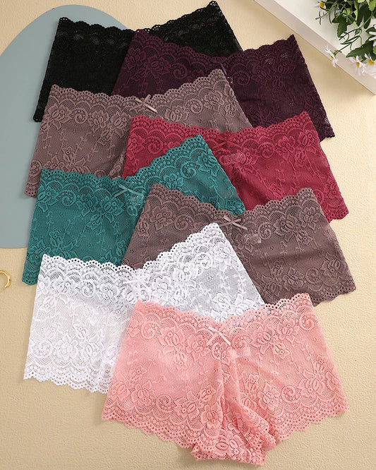 8Pcs/Set Sexy Lace Floral Boyshorts Underwear for Women Sexy Hollow Out Solid Panties Female Low-Waist Breathable Girls Lingerie.