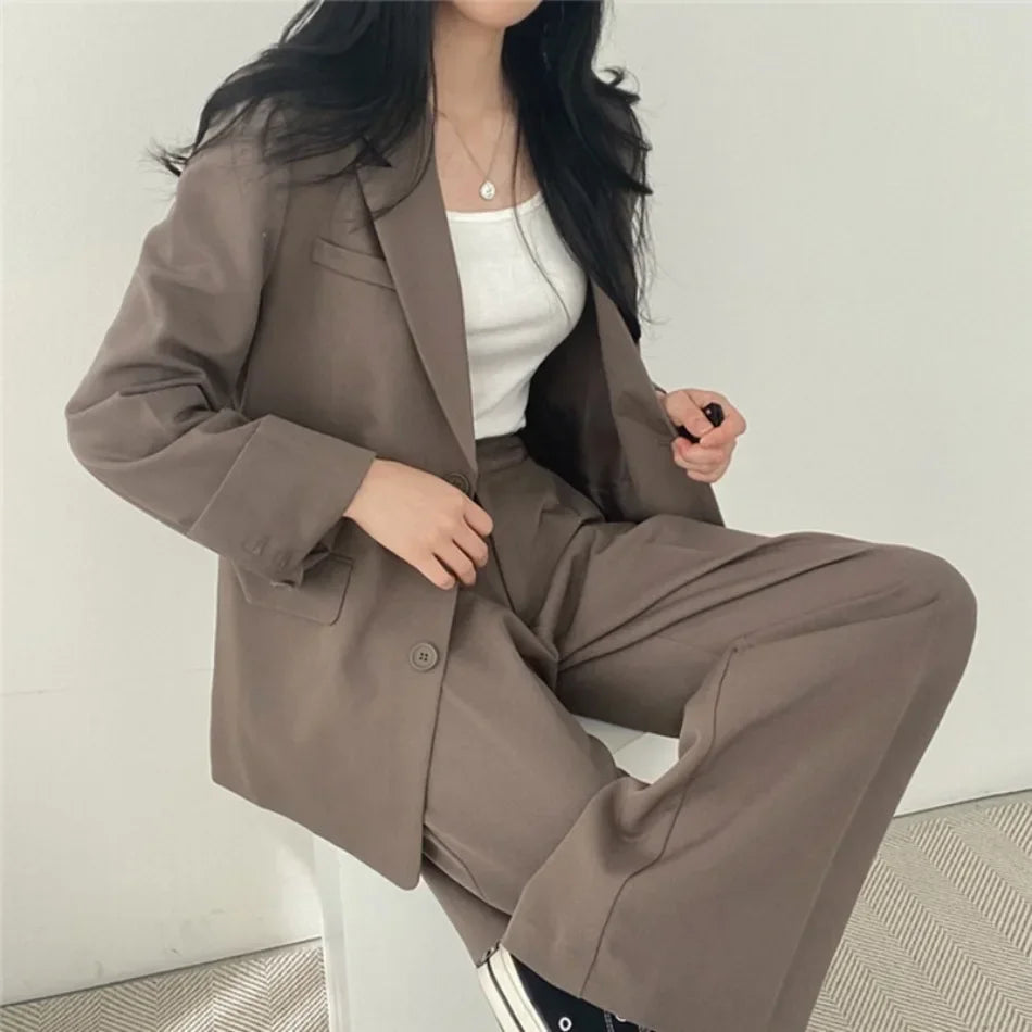 Mode 2-teilige Sets Damen Outfits Frühling Herbst Neu in Koreanische Hosen Sets Pendler Eleganter Anzug Mantel 2-teilige Sets Damen Jacke