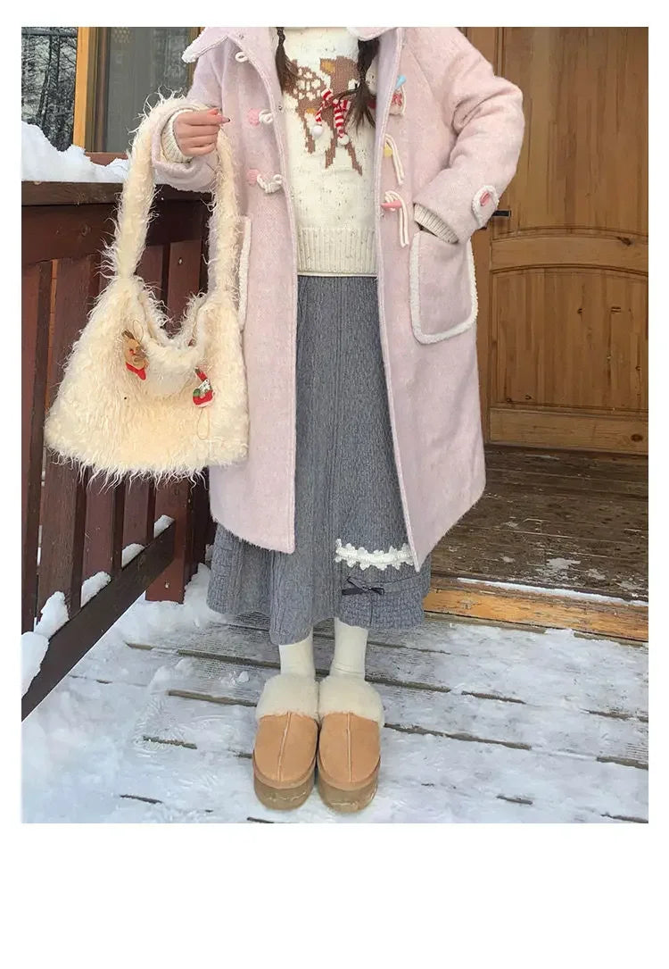 Clothes for Women Autumn Winter Japanese Style Kawaii Sweet Chic Knitted Skirts Female High Waist Solid Loose A-line Midi Skirt