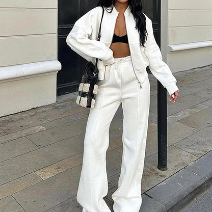 BKLD 2025 Casual Women's Tracksuit Sets Zip-up Loose Cropped Cardigan+Drawstring Sweatpants Solid Fashion Running Street Outfits.