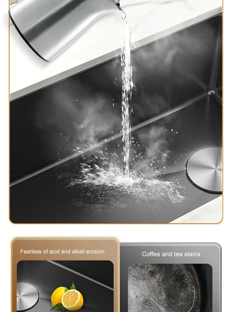 Black Stainless Steel Kitchen Sink Waterfall Sink dishwashing Basin Large Single Sink Household Sink Under The Counter Sink