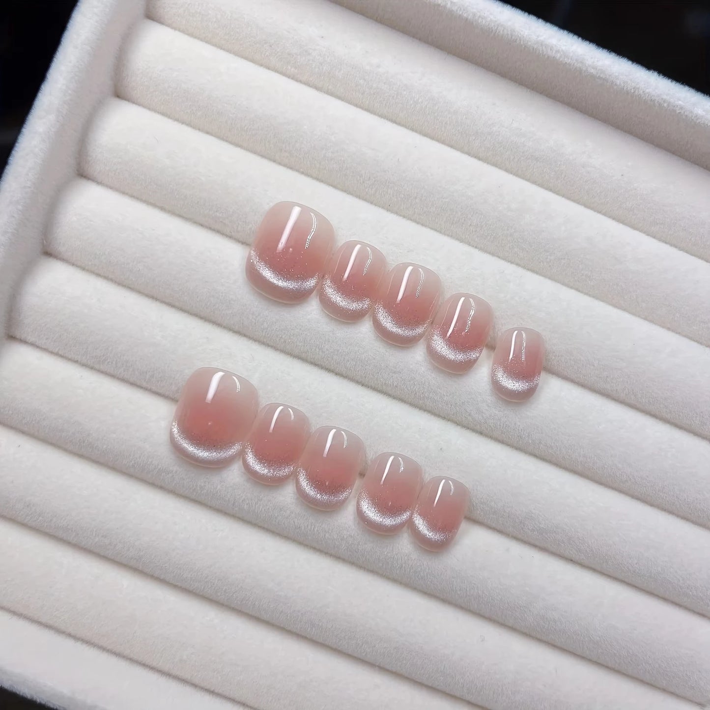 10pcs Handmade Press on Nails Plaid Pearl French Cat's Eye Aurora Fishtail Full Coverage Nail Tip for Women&Girl Removable Nail.