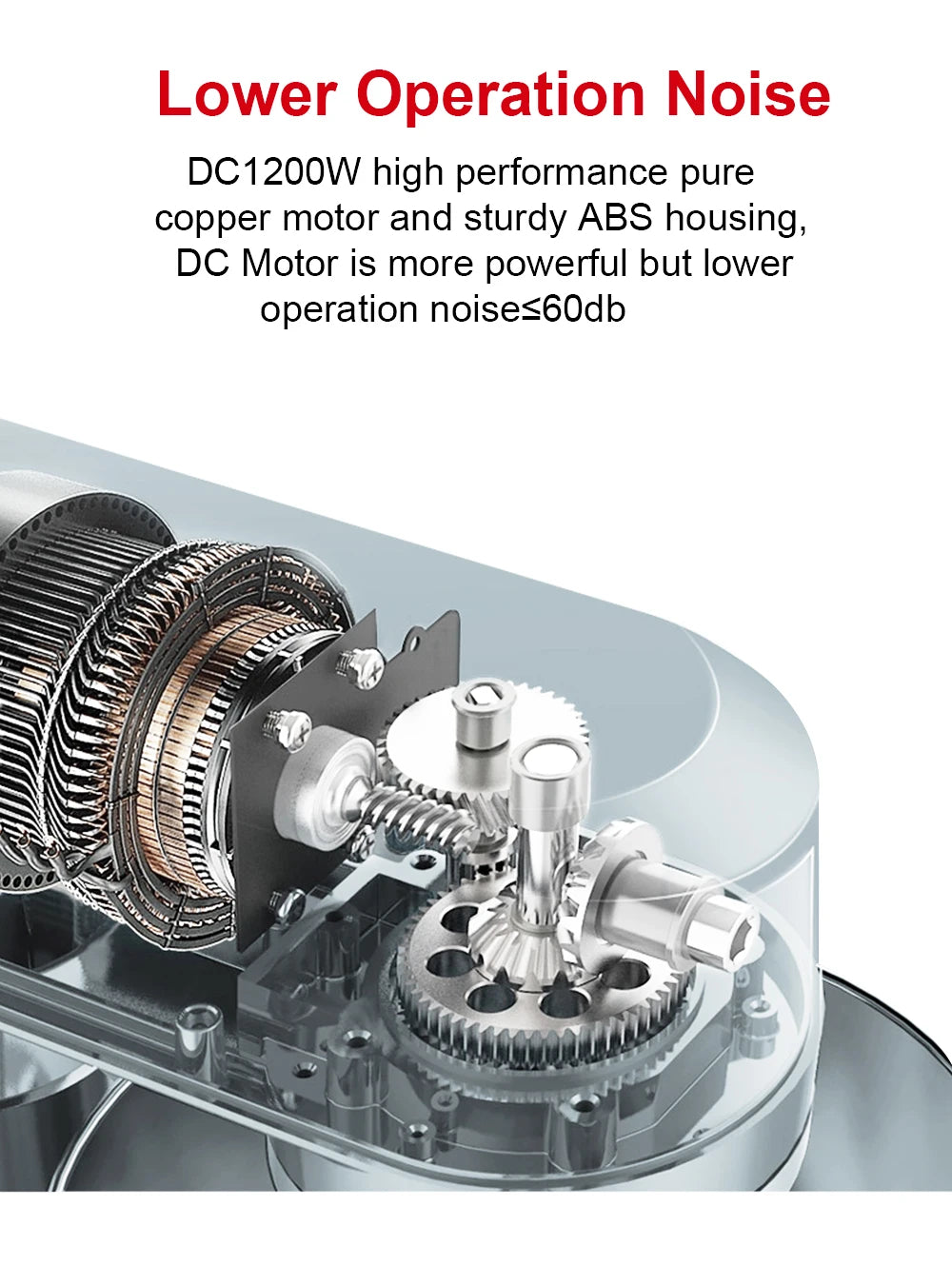 BioloMix Kitchen Food Stand Mixer, Blender, Quiet Motor, Cream Egg Whisk, Whip Dough Kneader, 6-Speed, 1200 W, 6 L, DC.