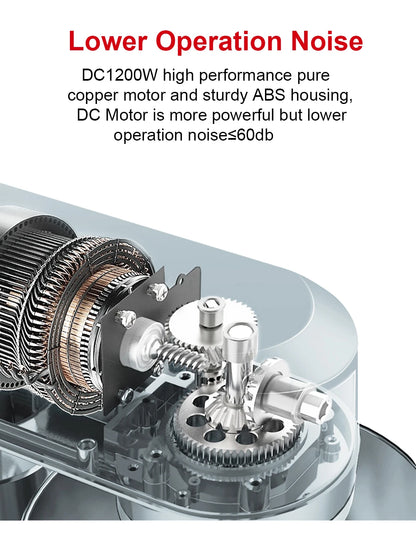 BioloMix Kitchen Food Stand Mixer, Blender, Quiet Motor, Cream Egg Whisk, Whip Dough Kneader, 6-Speed, 1200 W, 6 L, DC.