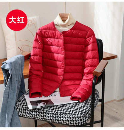2023 neue Ankünfte Herbst Winter Warme Frauen Weiße Ente Unten Dünne Jacken Weibliche Mode Ultra Leichte Packbare Puffer Mäntel.
