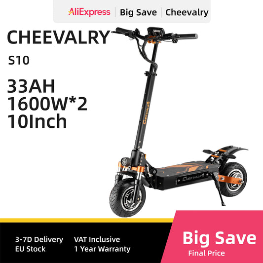 Cheevalry S10 Electric Scooter 2*1600W Motor 52V 33AH Battery Electric Scooter 10 Inch Tires City Commuter Electric Scooter.