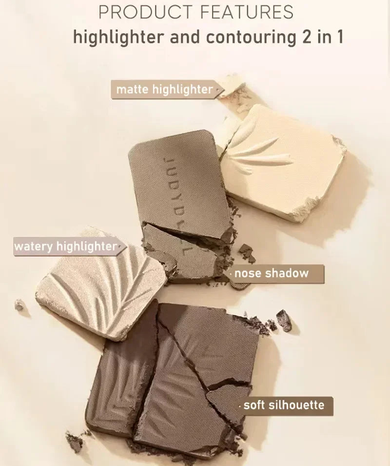 Judydoll Highlighter Contour Bronzer Palette Nude Makeup Natural Facial 3D Nose Shadow Long-Lasting Waterproof Cosmetics Makeup.