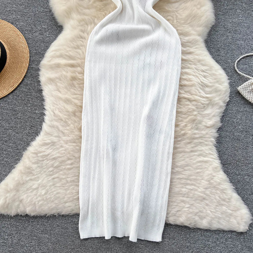 Häkeln kleider stricken aus geschnittenes kleid jurk dames strand kleider für frauen 2023 kurz ärmel ige weibliche vestidos mujer maxi langes kleid.