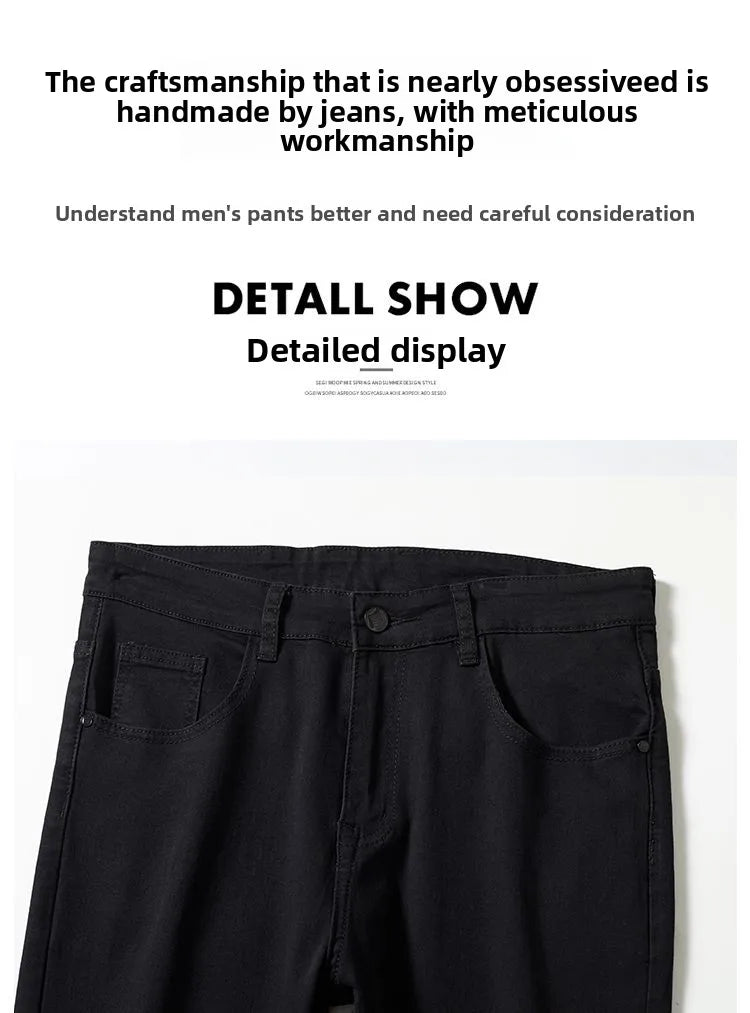 New Style Jeans Black Men's Slim Korean Style Comfortable Straight Leg Elastic Mid Waist Pants Autumn Winter Casual Denim Pants.