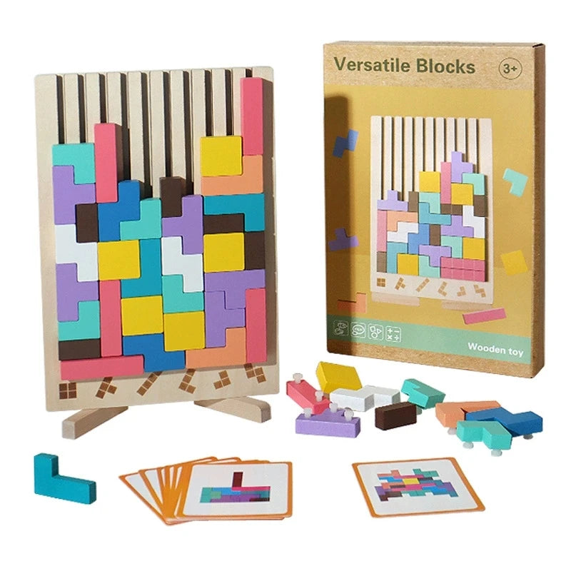 Wooden 3D Russian Blocks Puzzle Brain Teasers Toy Tangram Jigsaw Intelligence Colorful Blocks Montessori Educational.