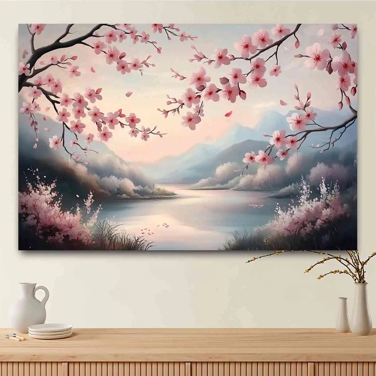 1 piece Sakura Japanese garden tapestry, polyester fabric, machine washable, suitable for bedroom living room decoration.