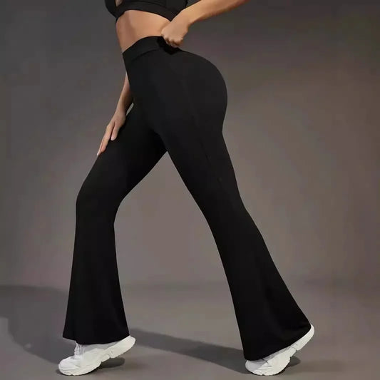 Hohe Taille Haifischform Bell-Bottom-Hose Damen Casual Micro Flared Hose Elastische Basisschicht Lange schwarze Leggings