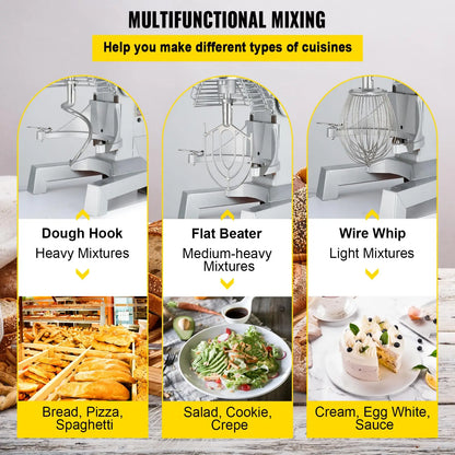 SucceBuy 15QT Industrial Kitchen Mixer 3 Gear Speeds (110/178/390 RPM) Durable 110V Includes Stainless Bowl Dough Hook Whisk.