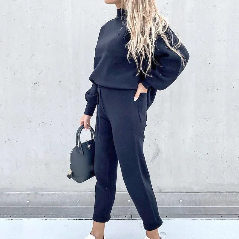 2 Piece Suit Sports for Women's Solid Color Fashion Casual Outfits Set Loungewear Long Sleeve Wide Leg Pants Streetwear.