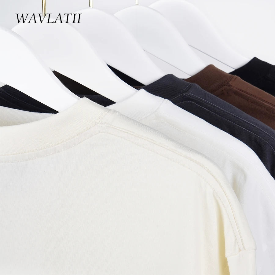 WAVLATII Oversized Summer T shirts for Women Men Brown Casual Female Korean Streetwear Tees Unisex Basic Solid Young Cool Tops.