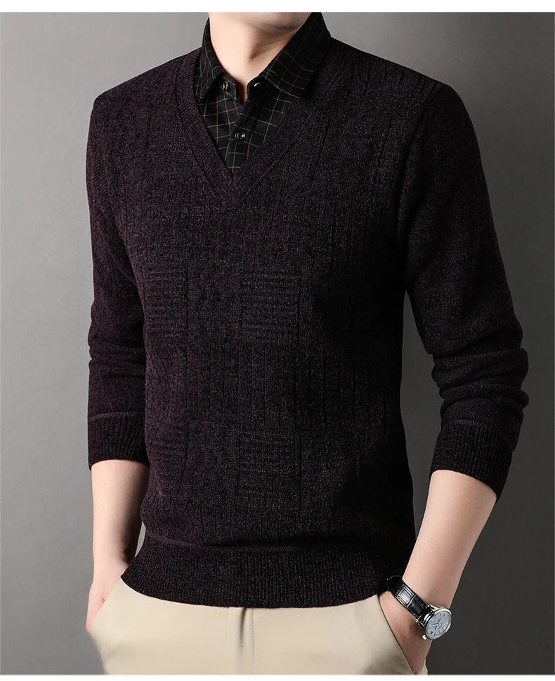 Winter Men Fleece Sweater Thickened Pullover Shirt Collar Sweaters Velvet Clothing Autumn Winter Jumpers Fashion Knitwear.