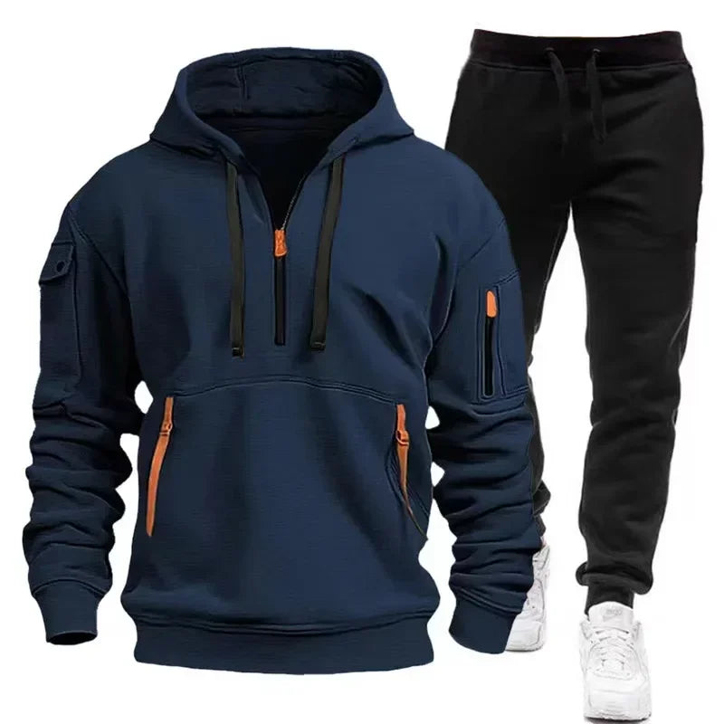 2025 Spring Autumn Fashion Trend Men Hooded Clothes Pants Sweatshirt Zipper Casual Clothinfg Personality Sportswear 2 Pieces Set.