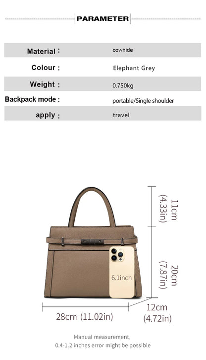 Genuine leather women's bag original first layer cowhide women's hand shoulder simple tote bag occupation.