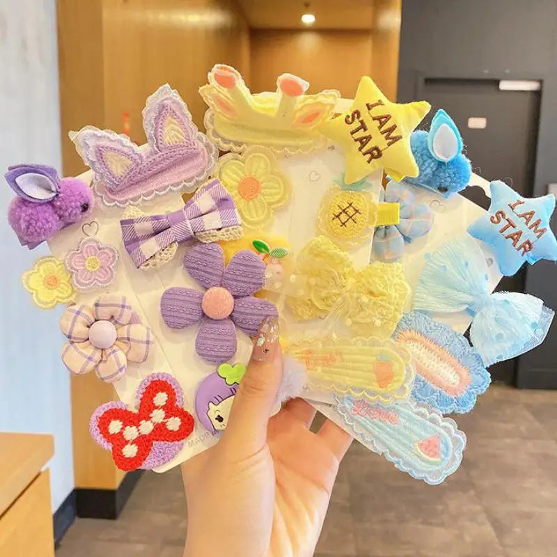 18 Pcs Hair Clip Set Cute Hair Accessories Girl Cartoon Hair Clip Headwear Bow Flower Animal Hairpin Hair Ring Box Not Included.