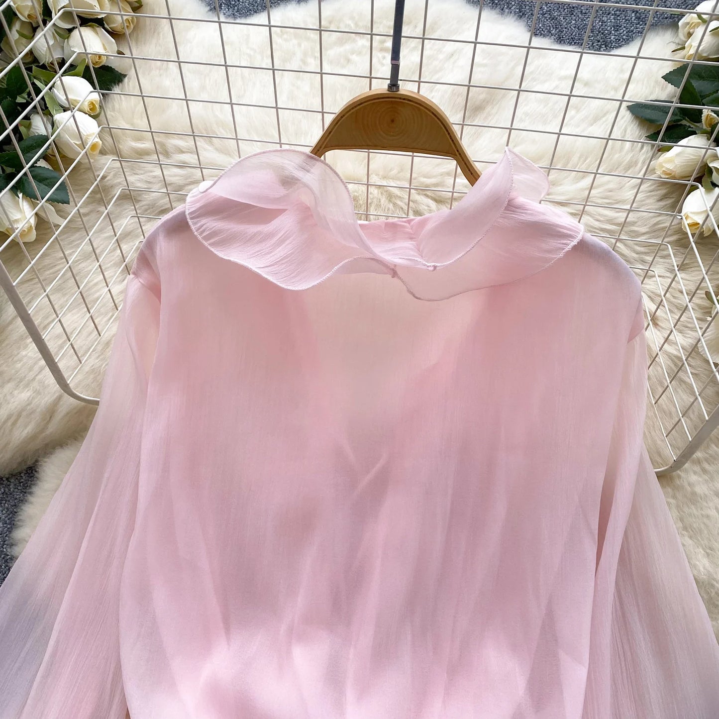 SINGREINY 3D Floral Strand Kurzes Kleid Weibliche Lange Ärmel Spitze Up Rüschen Chiffon Kuchen Sommerkleid Sheer Sexy Vintage Bohemian Kleid