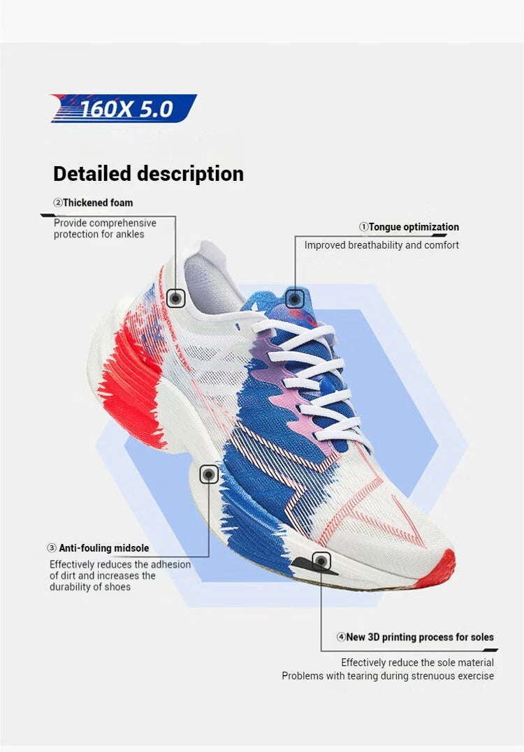 Xtep 160X 5.0 Running Shoes  Professional Marathon PB Carbon Plate Sport Shoe Non-Slip Wear-Resistant Sneakers 977119110004.