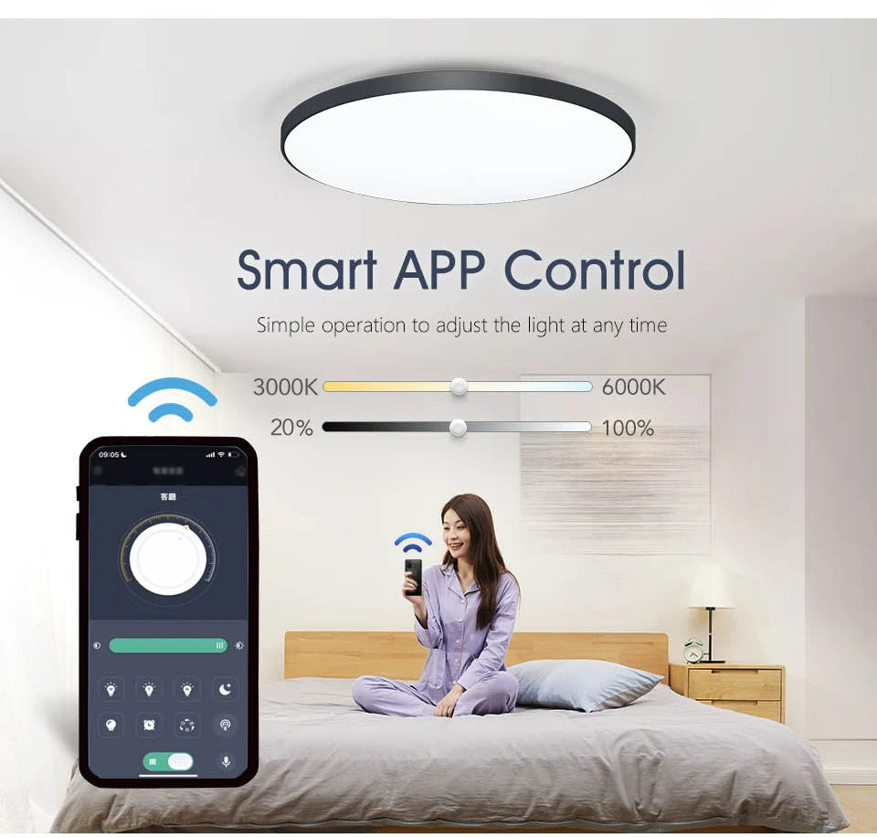 Intelligente LED-Deckenleuchte, 36 W, 50 W, dimmbar, moderne LED-Deckenleuchten mit APP-Fernbedienung für Schlafzimmer, Wohnzimmer.