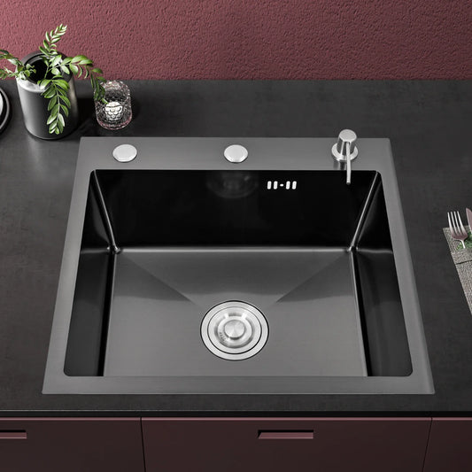 Küchenspüle, integrierte Spüle aus Edelstahl, 50 x 45 cm, Wasserhahn, Küchenspüle mit Seifenspender und Abtropfbrett, Gartenspüle