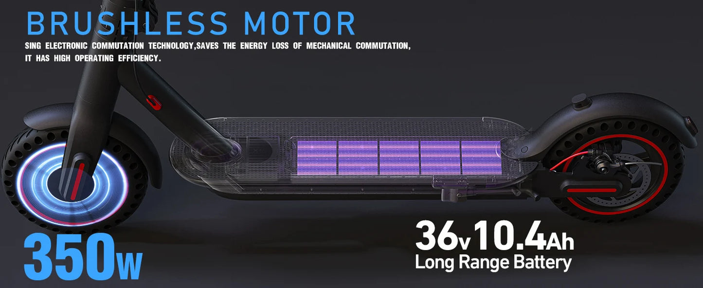 350W Foldable Electric Scooter Adults, 8.5'' Solid Tires, 30KM/H, 30-35KM Range, 36V 10.4Ah Battery, APP Control E-scooter.