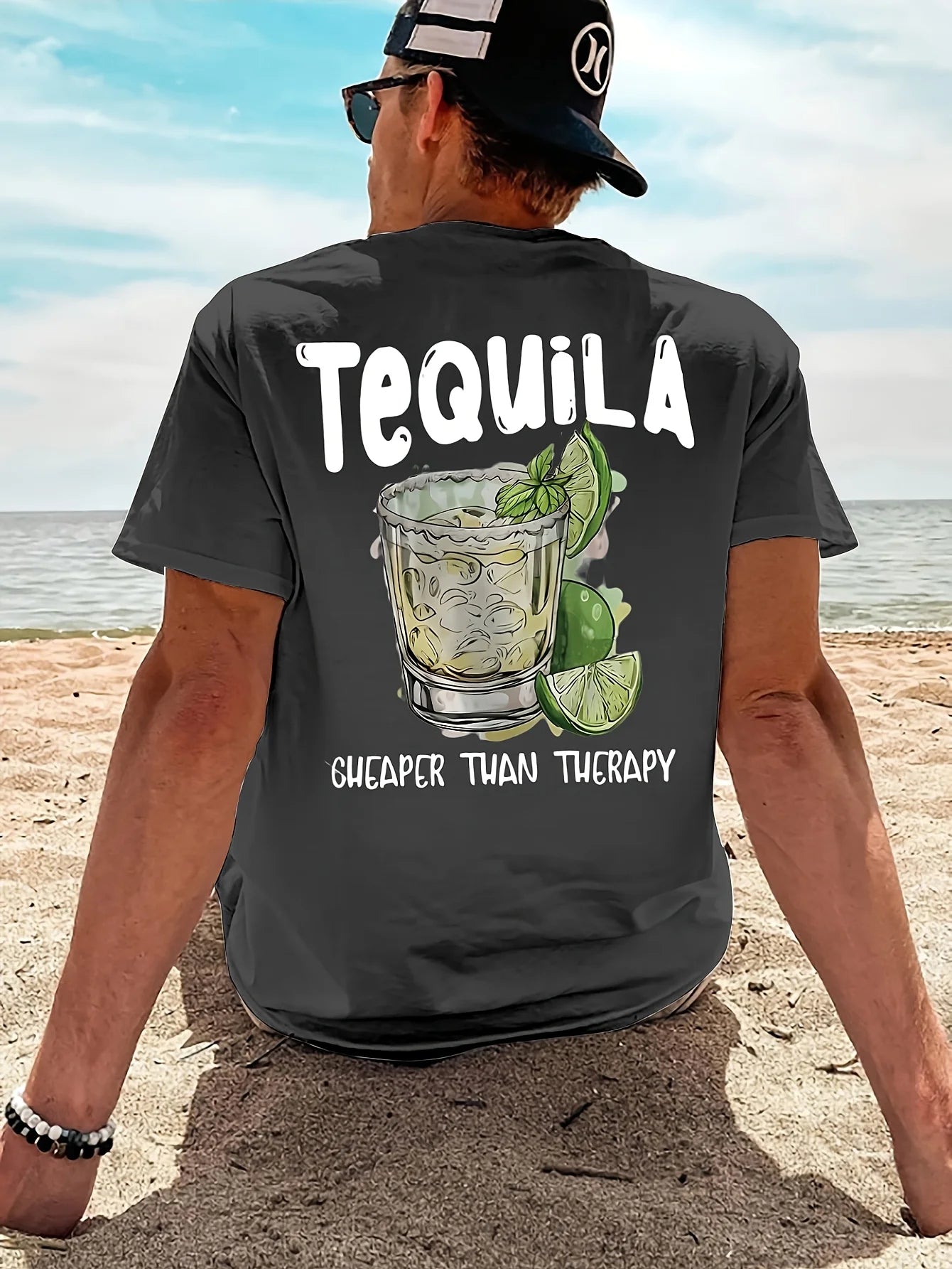 New Summer Tequila Cheaper Than Therapy Meme Graphic Cotton T-shirt For Men Short Sleeve Outdoor Streetwear Casual Unisex Tops.