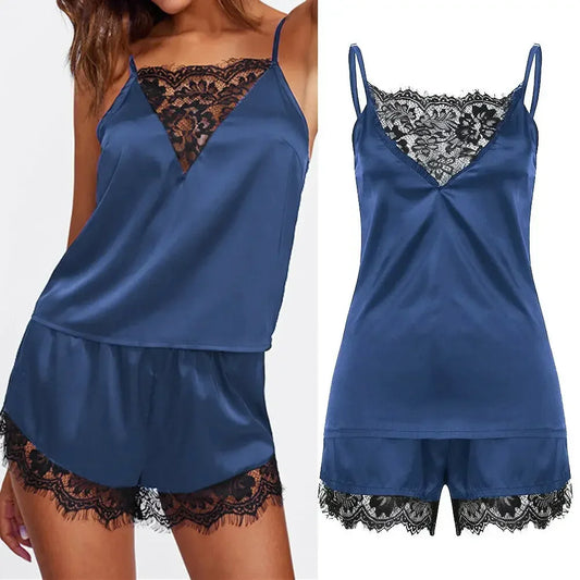 Frauen Eis Seide Pyjama Nachtwäsche Pyjama Set Nachthemden Nachthemd Leibchen Shorts schwarz rot l xl Spitze lässig sexy glatt 파자