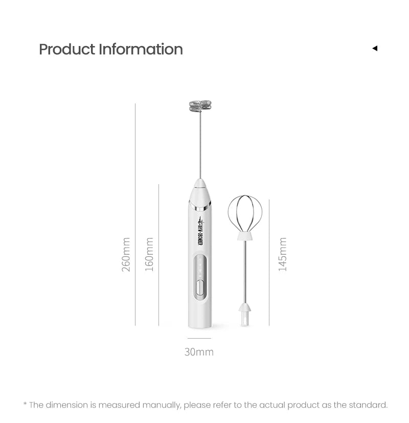 MHW-3BOMEBR Rechargeable Milk Frother Handheld Electric Foam Maker Stainless Steel Whisk Drink Mixer Foamer for Latte/Cappuccino.