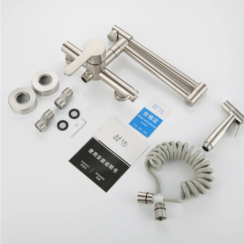 KEMAIDI Pot Filler Faucet Wall Mount Folding Faucet 2 Handle with Double Joint Swing Arms Brass Commercial Kitchen Faucets