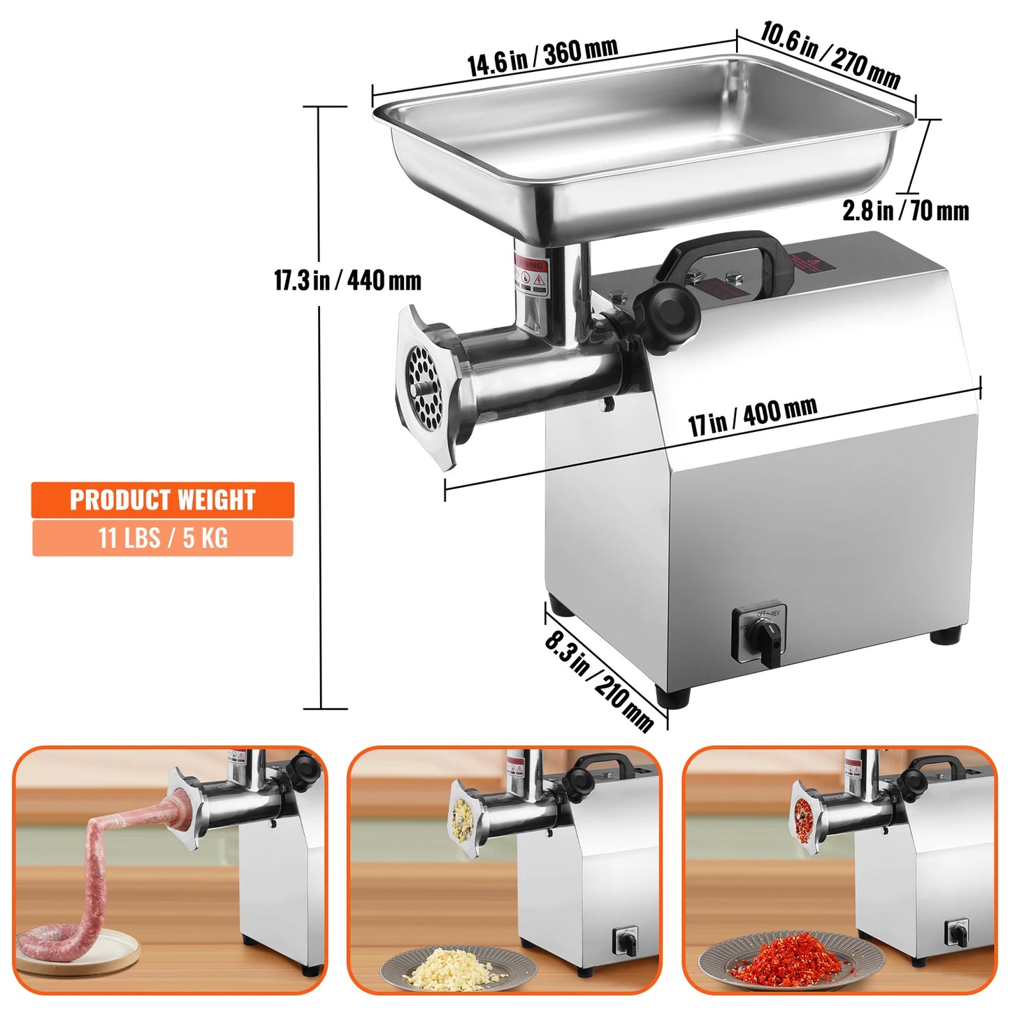 SucceBuy Electric Meat Grinder Food Processors Sausage Maker Filler Mincer Stuffer Stainless Steel with 2 Blades for Kitchen.