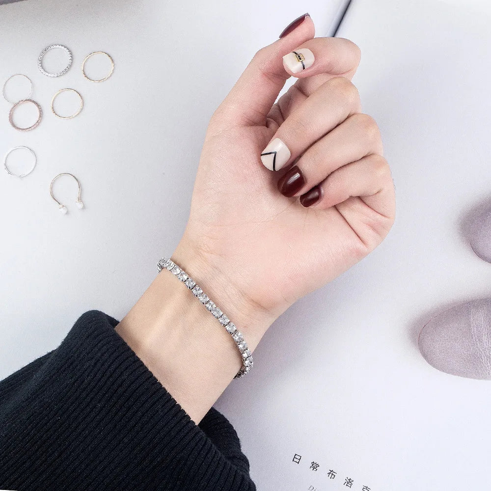 Lihong S925 Sterling Silver Bracelet Zirconia Tennis Ball Women Fashion Simple Engagement Wedding Charm Jewelry 4mm 16-20cm.