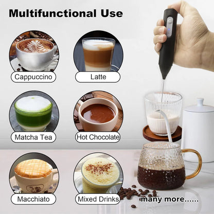 MINI Milk Frother USB Rechargeable 3 Speeds Foam Maker Coffee Whisk Mixer Electric Handle Blender Egg Beater.