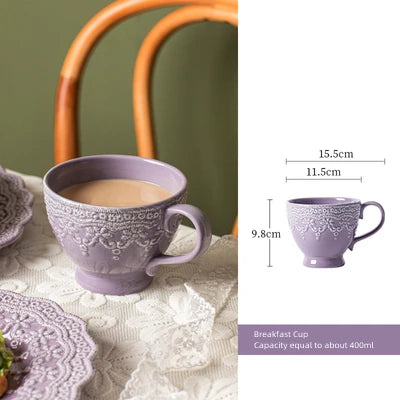 Solid Color Ceramic Tableware Lace Embossed Ceramic Tableware Bowl Plate Cup Rustic Irregular Dinner Plate  Dinner Plates.