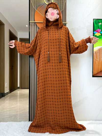 Latest Ramadan Soft Cotton Prayer Abaya Double Hats Dubai Turkey Islam Prayer Clothes Fabric Dresses Islam Women Dress Kaftan.